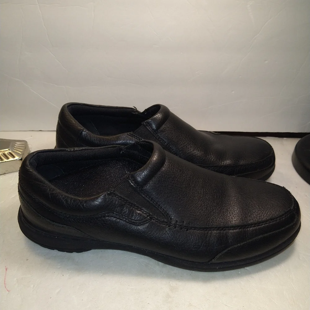 Abeo Thomas Black Leather Moc Toe Slip On Loafers Shoes Men's sz 10.5.
